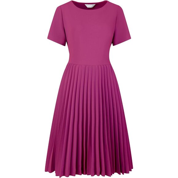 Women's Pleated Polyester Spandex Midi Dress Work Semi-Formal Flare